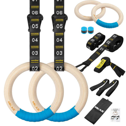 Wooden 1.25'' 32mm Adjustable Numbered Straps Pull Up Ring Set